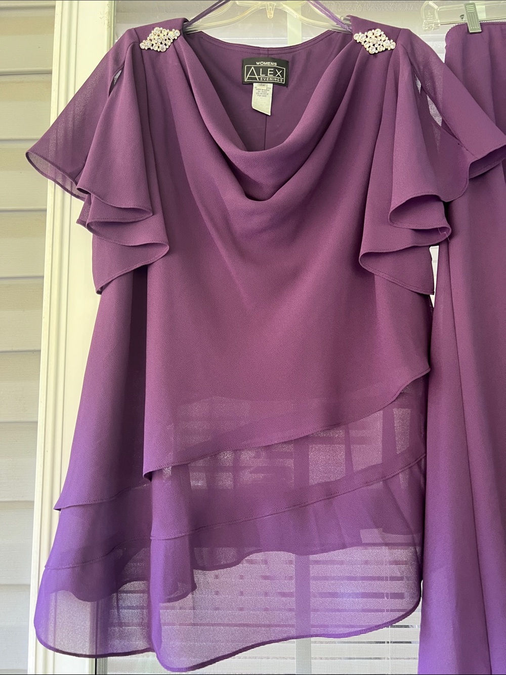 Alex Evenings Lavender Purple Chiffon Layered Maxi Skirt & Matching Top Set - Picture 2 of 4